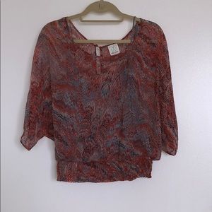 Pink patterned blouse with built in gray tank